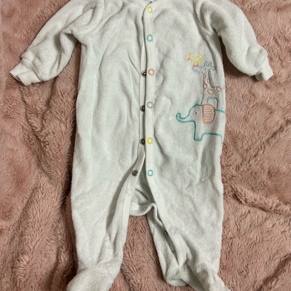 2 items Carter's White Footies Soft Cotton One Piece and pacificer clip